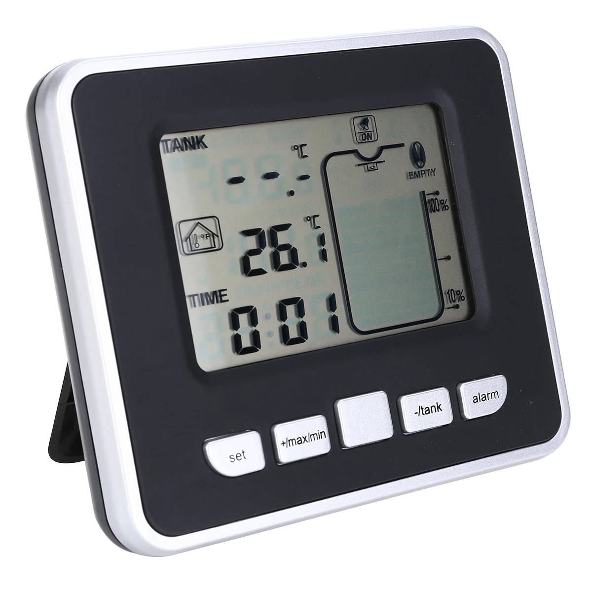 Ultrasonic Water Tank Level Meter Temperature Sensor Low battery Liquid Depth Indicator Time Alarm Transmitter Measuring Tools