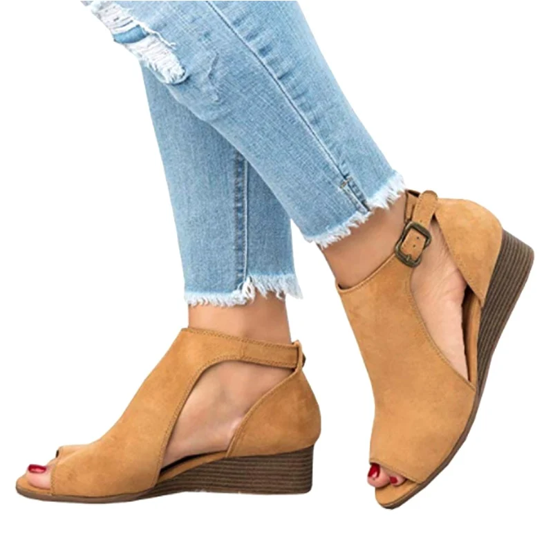 Для женщин сандалии на танкетке лето мода Сандалии на каблуке открытый носок туфли на платформе и танкетке с закрытой пяткой женская обувь