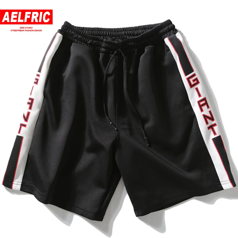 AELFRIC Brand Summer Men Skateboard Side Stripe Letter Print Shorts