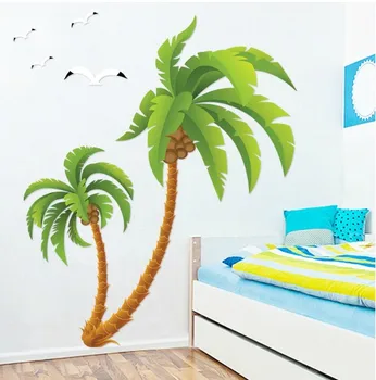 

New High Quality XXL Size Beach Tall Palms Coconut Tree Waterproof Vinyl Stickers Living Room Kid's Room Wall Sticker 170*140CM