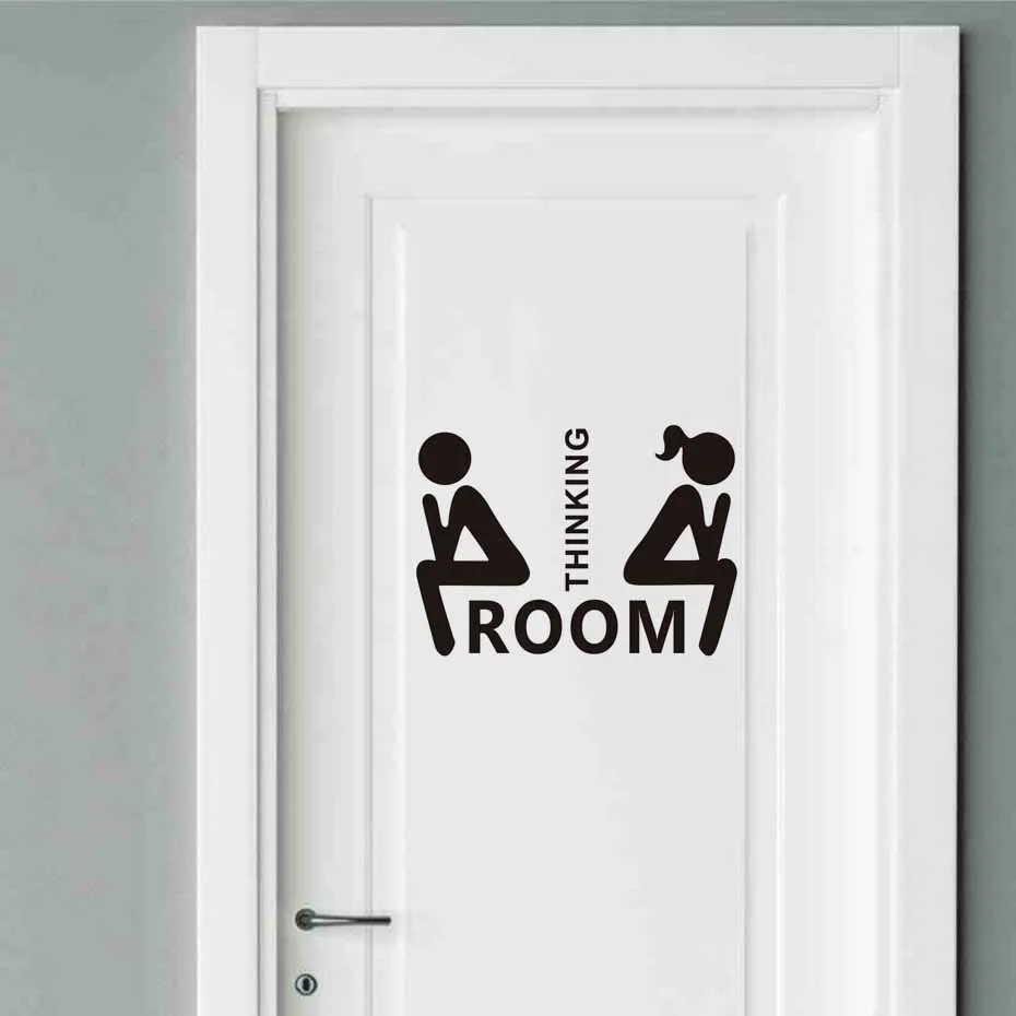 22*16 см модные Стиль виниловые дверной наклейки Thinking Room Цитата Веселые знак входа в Туалет Наклейка для магазина Office дома Cafe