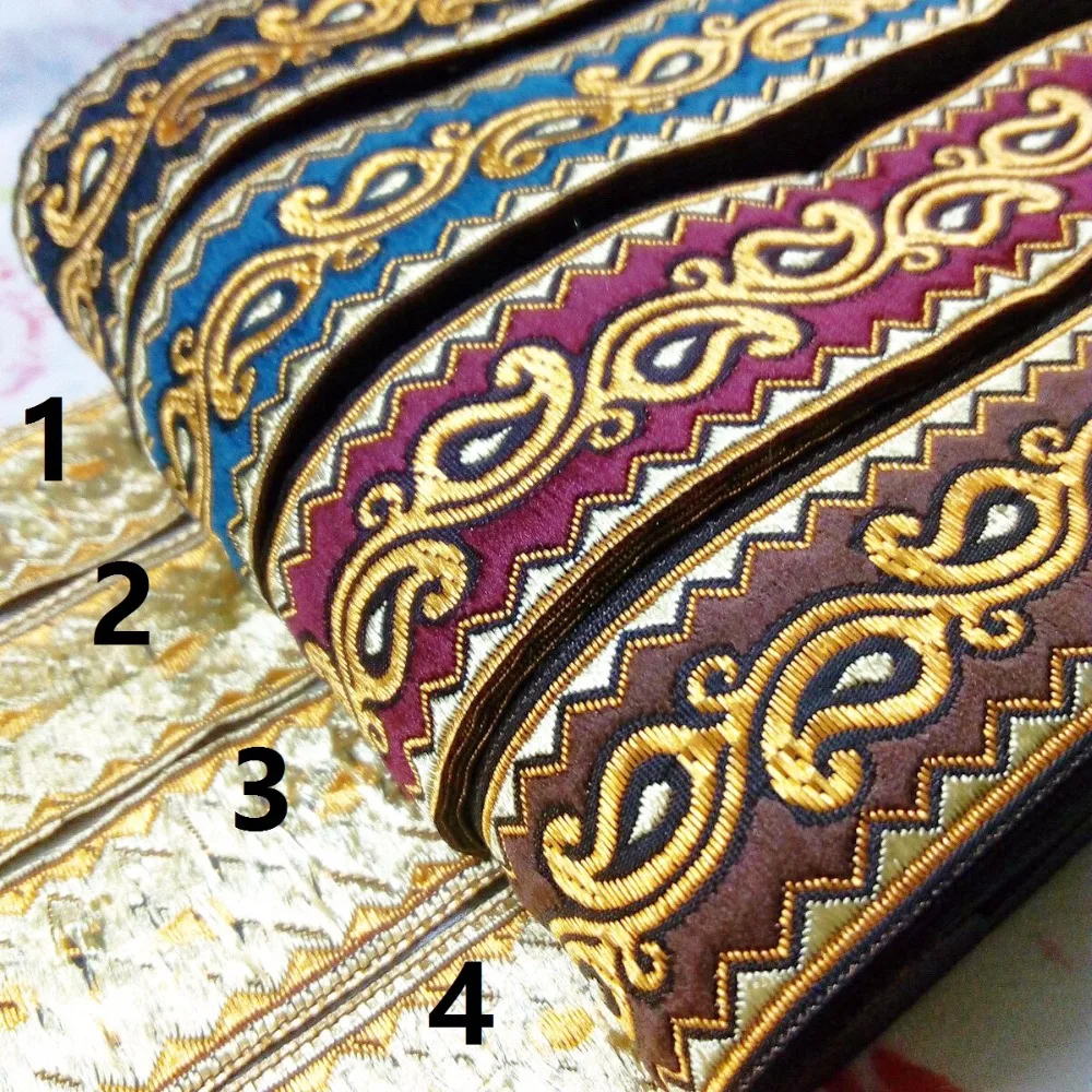 

3.3cm 33mm 1-3/8' Black Blue Wine Coffee Zigzag Paisley Classic Bedding Ribbon Costume Laciness National Jacquard Webbing Lace