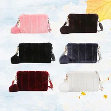 Зимняя женская сумка-клатч с плюшевым помпоном, одноцветная сумка для девушек, вечерняя сумка-конверт, Лучшая распродажа-WT