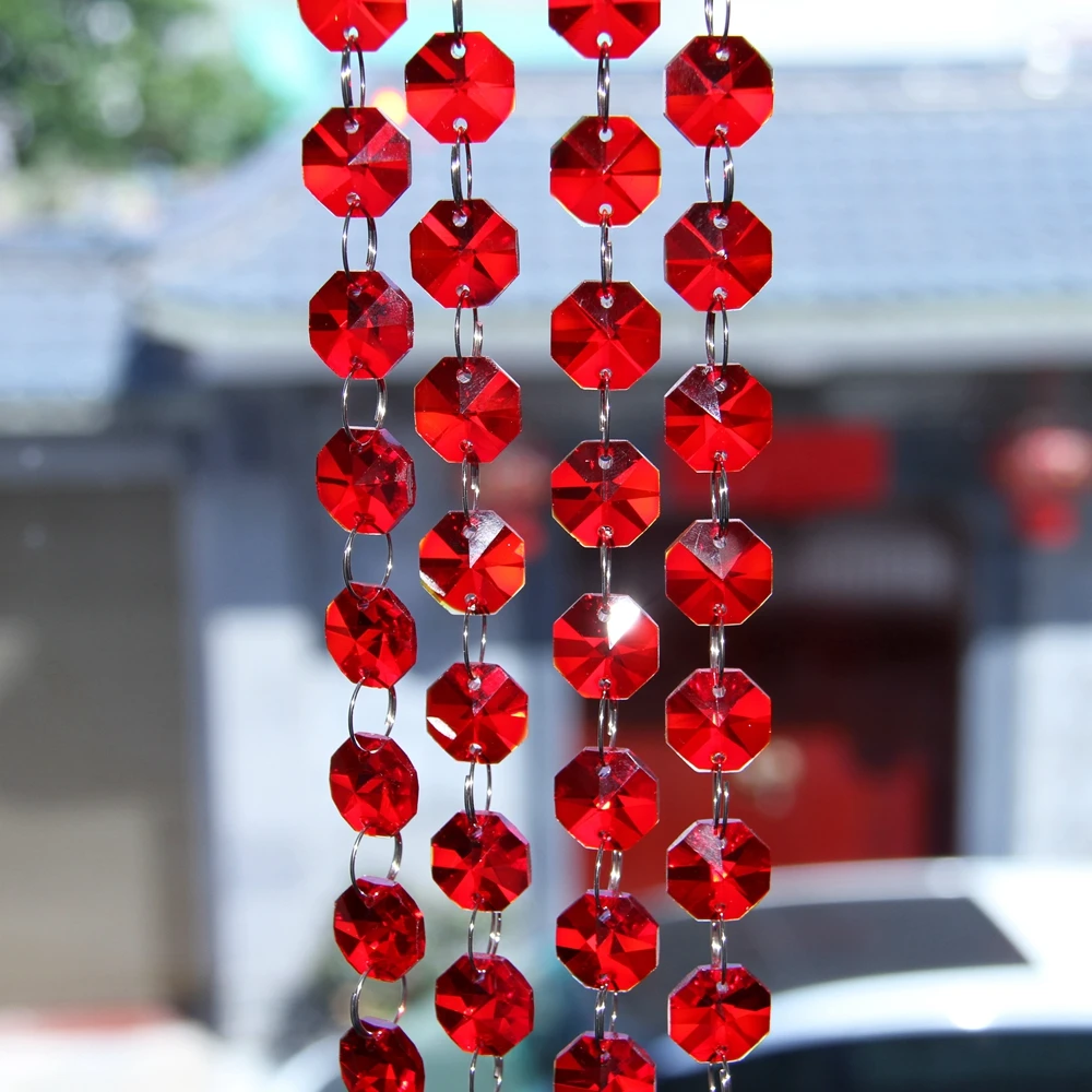 10 метров красный Свадебные украшения восьмигранный Кристалл Бусины Шторы Цепи гирлянда Strand Shimmer Шторы украшение партии