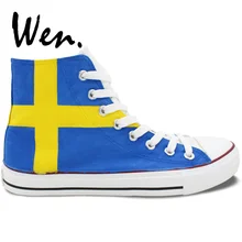 Вэнь ручная роспись обувь дизайн пользовательские флаг Швеции унисекс высокие парусиновые кроссовки со шнуровкой на платформе плимсоллы для мужчин и женщин большие размеры