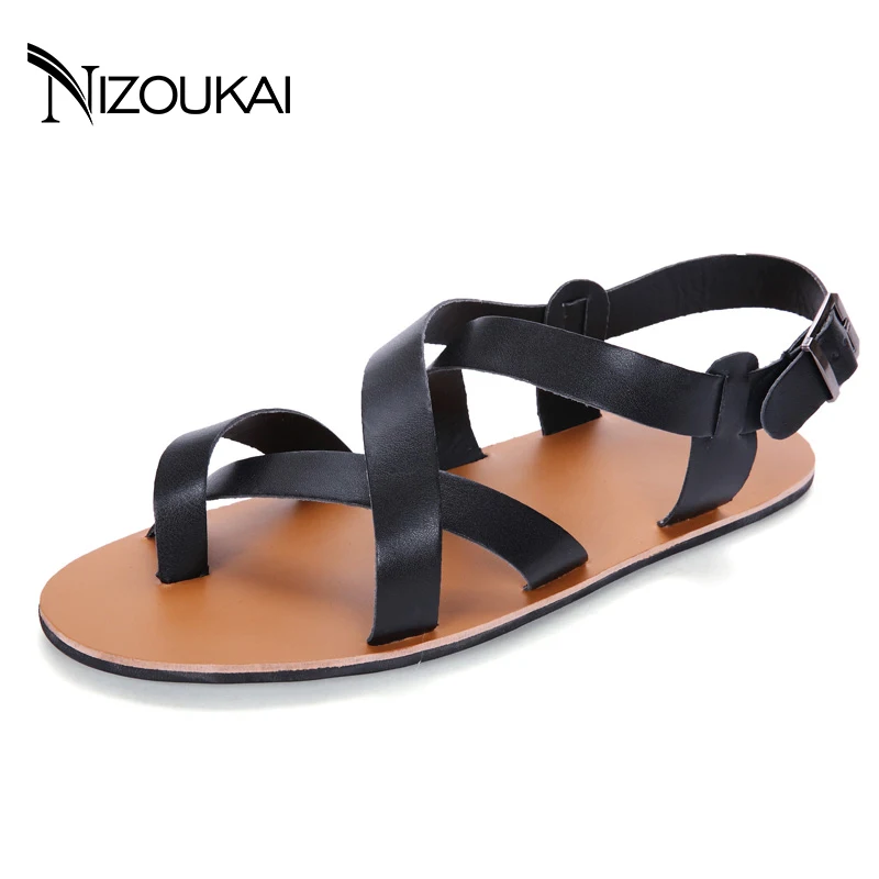 

men sandals Casual Summer Beach Leather Ankle Strap Cross-tied Gladiator Shoes Roman Men Sandals sandalias hombre