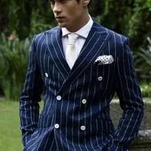 Индивидуальный темно-синий смокинг жениха двубортный Блейзер Повседневный стильный костюм мужские свадебные вечерние костюмы(пиджак+ брюки) terno