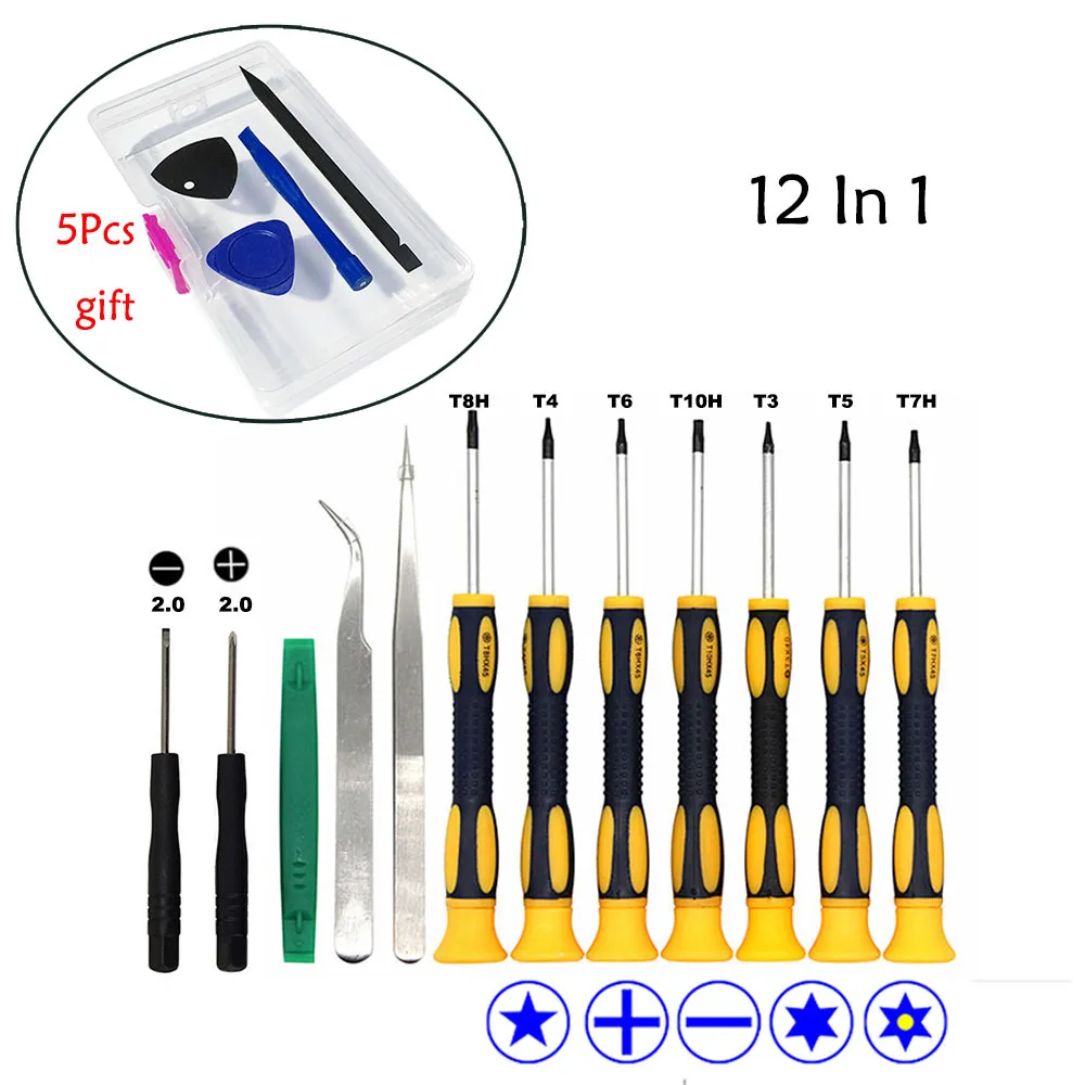 12 шт. T3 T4 T5 T6 T7 T8H T10H Torx шлицевая отвертка рhillips комплект и пинцет и любопытных инструмент для ноутбука планшет телефон ремонт