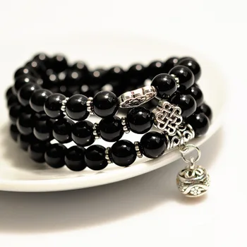 

Meditation Beads 108 Black Obsidian stone Buddhism Style Bracelet and Worry Beads for Men and Women Prayer Beads