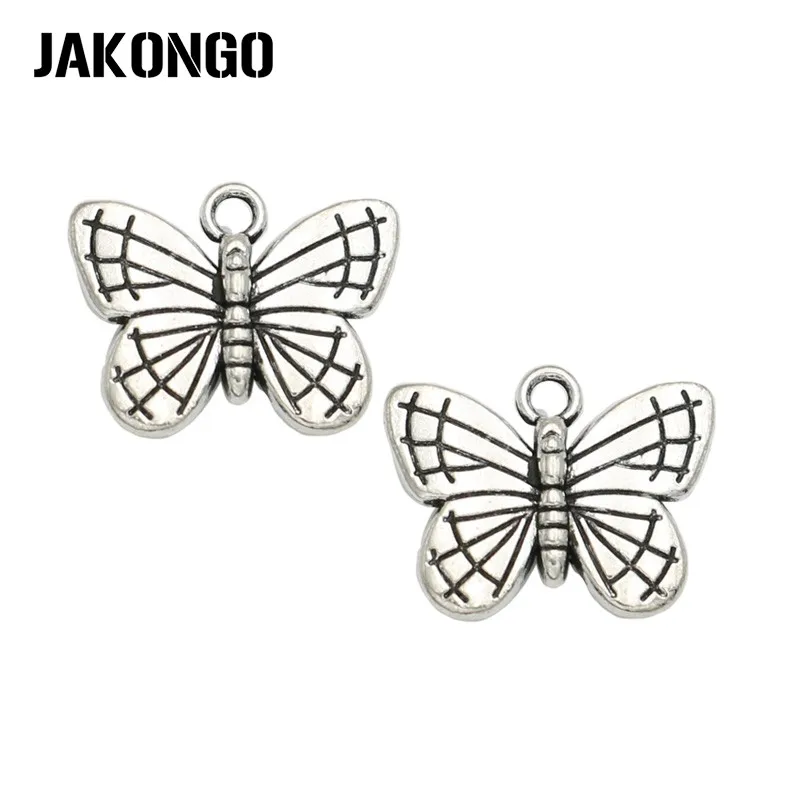 

JAKONGO Antique Silver Plated Butterfly Charms Pendant for Jewelry Making Bracelet Accessories DIY Handmade 14x18mm 15PCS/lot