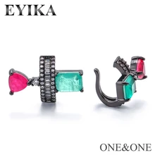 EYIKA, новинка, женские серьги-клипсы с орнаментом для ушей, имитация сережек, 15x22 мм, сплав кристаллов, смешанные цвета, Женские Простые ювелирные изделия