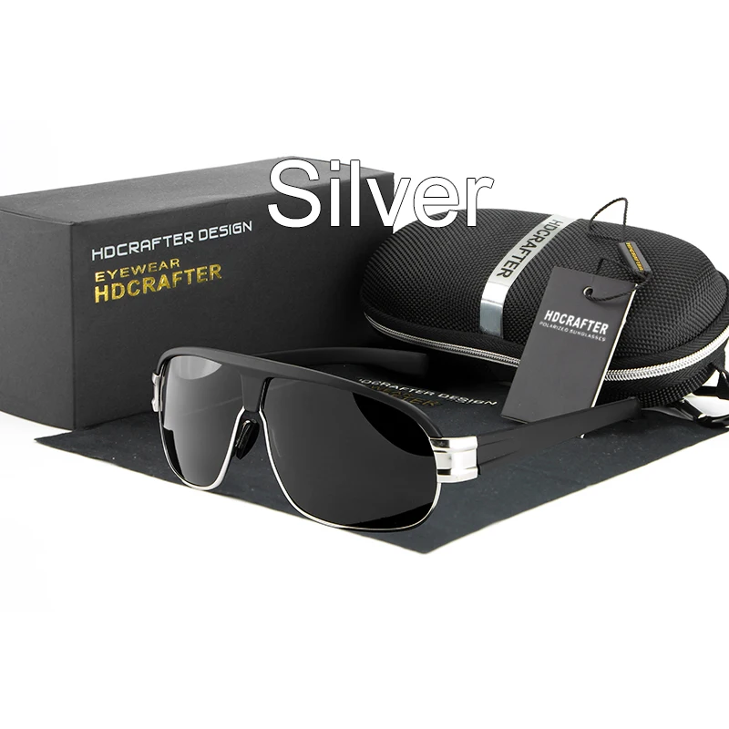 Новые Модные поляризованные солнцезащитные очки HDCRAFTER бренд Aviador солнцезащитные очки для вождения солнцезащитные очки для мужчин oculos de sol masculino - Цвет линз: Серебристый