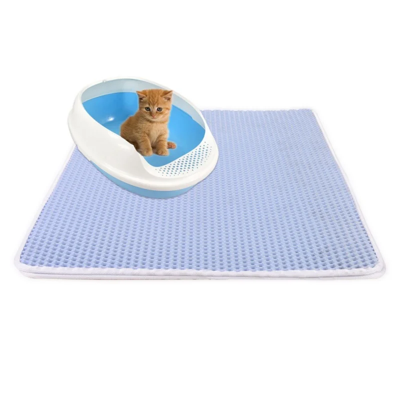 Складной Противоскользящий коврик для кошачьего туалета, водонепроницаемый сотовый просеивающий коврик, защитный напольный ковер, экологичный EVA коврик для кошек - Цвет: Синий