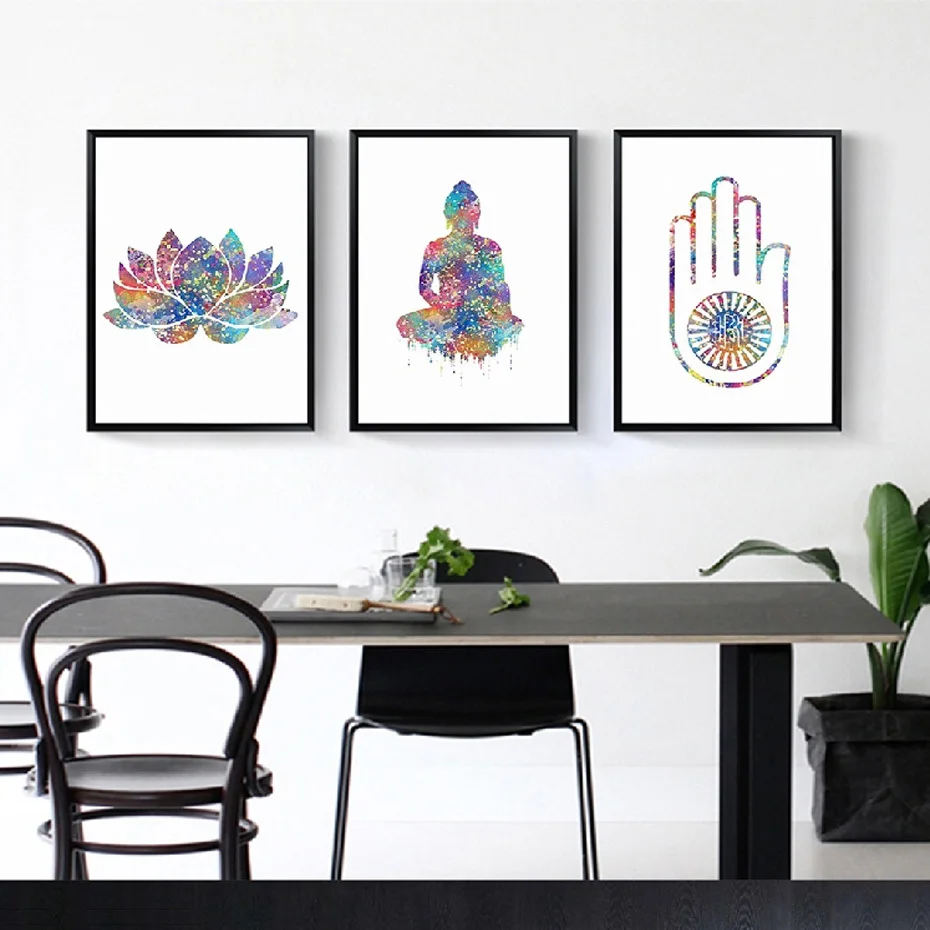 Watercolor Buddha Art Spiritual Free Spirit Yoga Spa Hand Canvas Paintings Wall Art Pictures Poster Print Living Room Home Decor