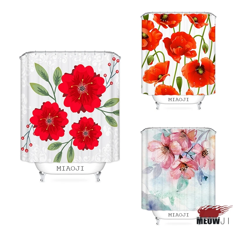 

[MIAOJI] China Red Wedding Decor Collection, Jubilant Printed Polyester Fabric Bathroom Shower Curtain with Hooks Free Shipping