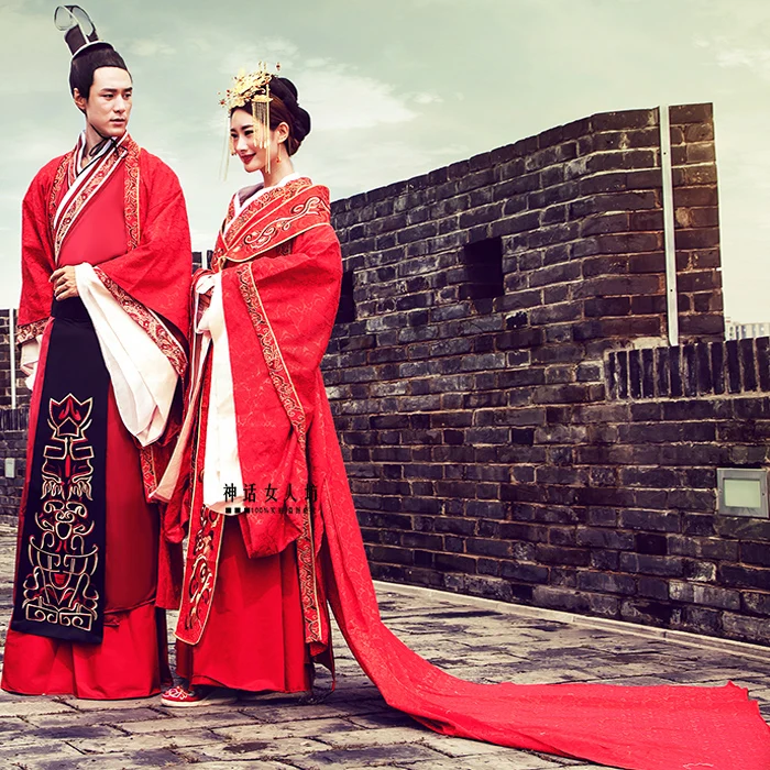 Китайский стиль, свадебное платье hanfu, красное, великолепное, Сучжоу, с вышивкой, костюм для влюбленных, дизайн, Китай, королевская одежда для пар, наряд