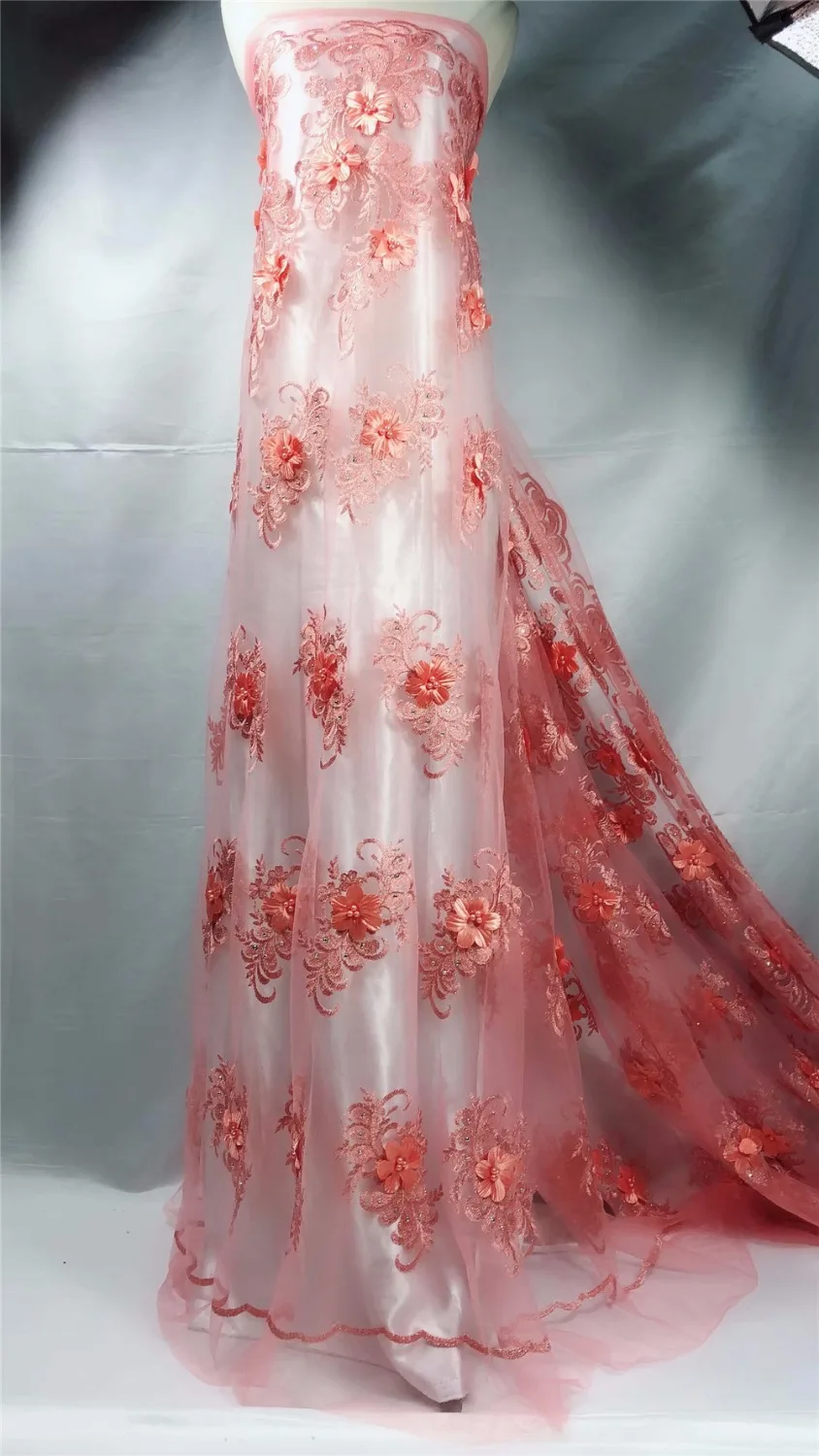

Nigerian Lace Fabric 2018 High Quality Lace Pink 3d flower African Lace Fabric Embroidery French Lace Fabric For Bridal