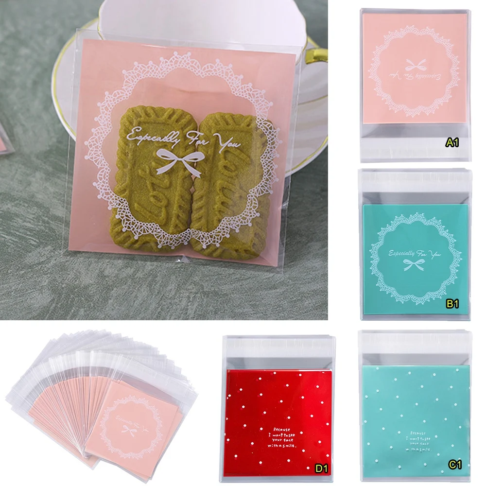 100pcs Flower Pattern Cookie Packaging Gift Candy Bags For Biscuits