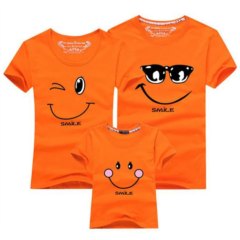 New 2023 Cotton Family Matching T Shirt Smiling Face Shirt Short Sleeves Matching Clothes Fashion Family Outfit Set Tees Tops 6
