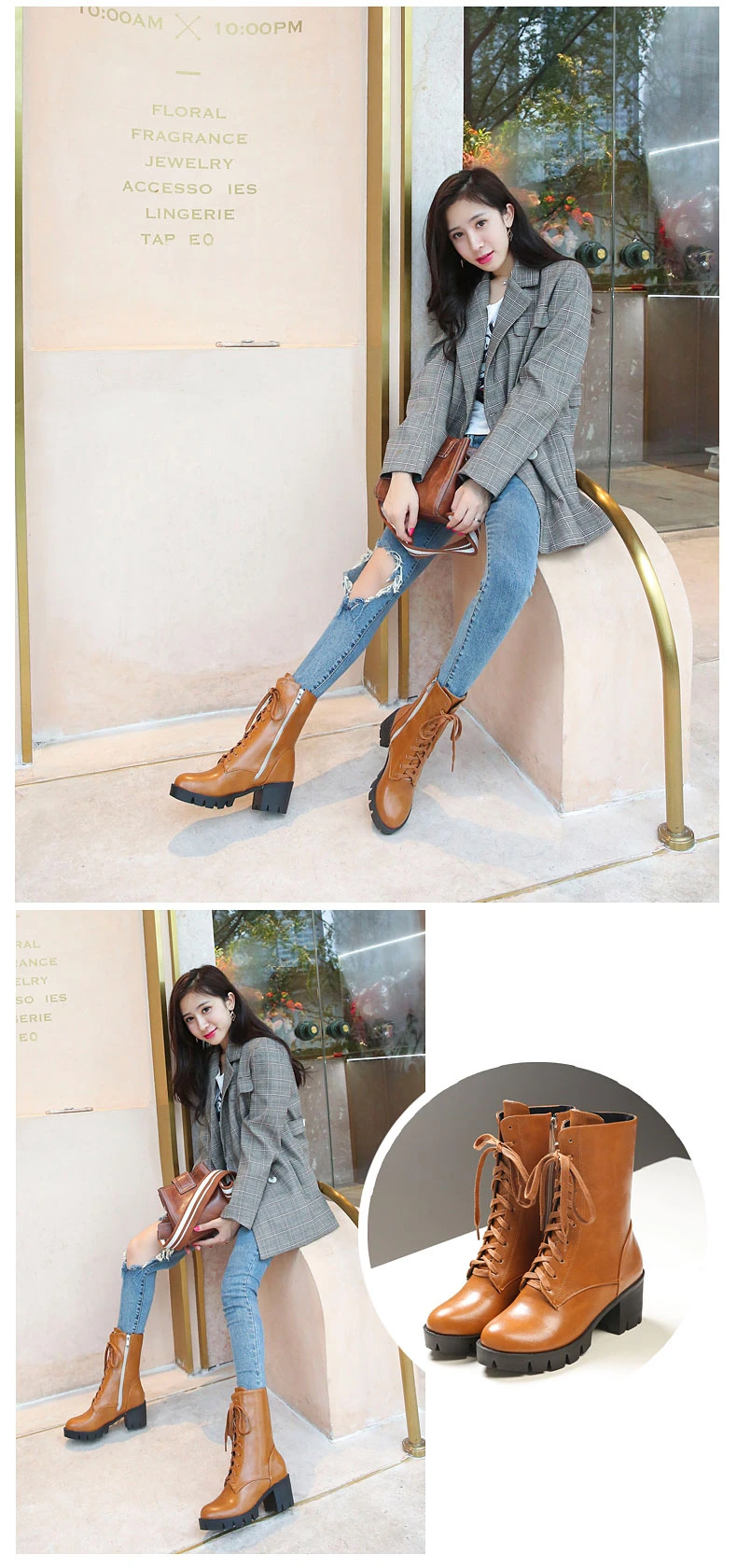 RQFF Brand Ankle Boots Women With Box Big size34-43 Fur Shoes Woman Winter Leather Plush High Heel Boot Female Ladies Black Shoe (7)