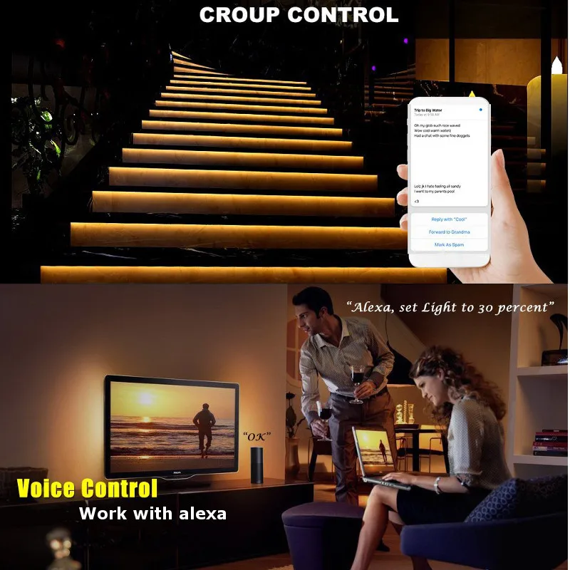 5M SMD2835 Alexa Smart Home WIFI Controller APP Control Non-waterproof RGB LED Strip Light DC12V