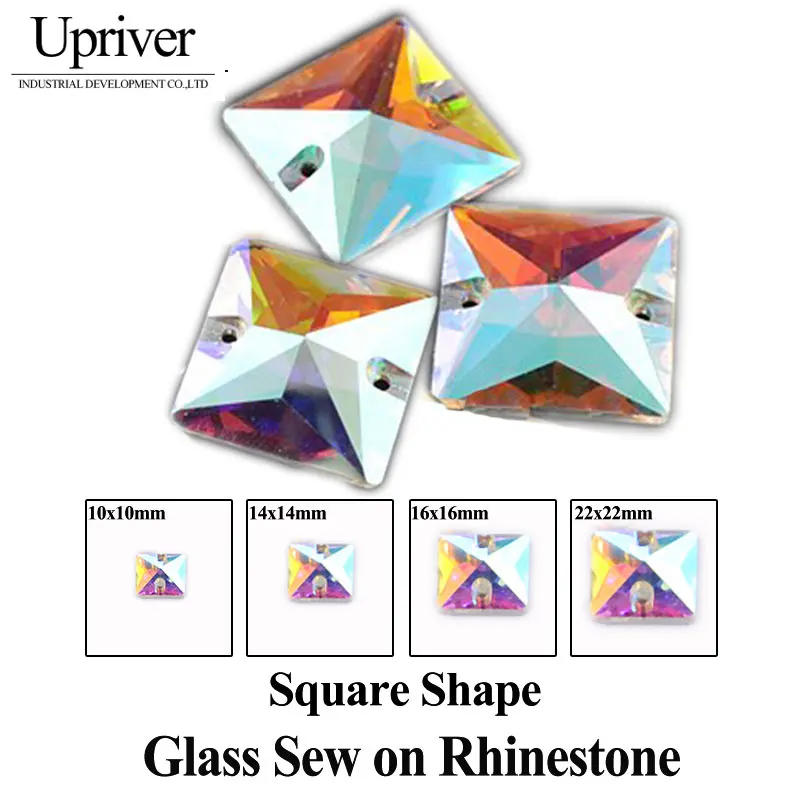 

Upriver Loose Wholesale More Shiny Square Shape Crystal Button 2 Holes Silver Base 288pcs Crystal AB Sewing On Rhinestones