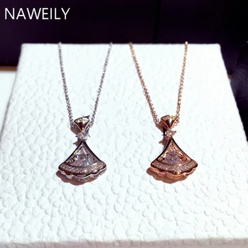 

New Shining Cubic Zircon Water Drop Pendant Necklace For Women Rose Gold Silver Color Retention Crystal Necklaces Jewelry Gift