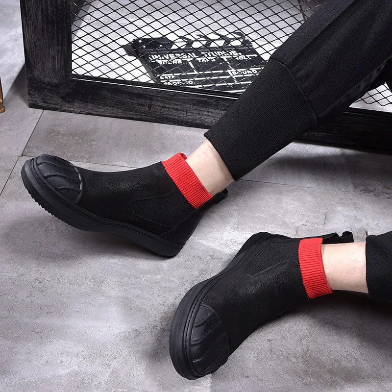 Chaud Bottes Martin Rétro Vache Hommes Respirant Velvet Véritable Cuir allumette Chaussures Haute Black noir Velours De Tout Mâle Sneaker 6ZXwx8