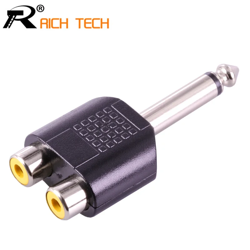 10pcs Hot sale Jack 6.35 MM MONO Male Plug to 2xRCA Adapter High quality Microphone Travel | Обустройство дома