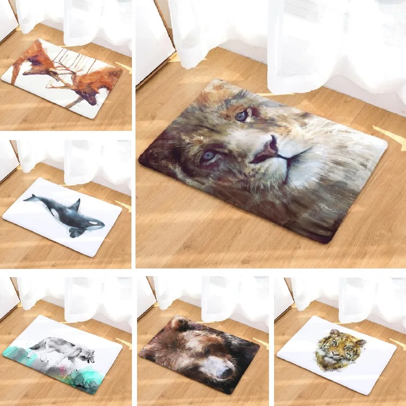 Floor Mat Animals Painting Door Mat Home Decoration Lion Printed Bath Mat Kitchen Carpet Toilet Rug Living Room Mat 50x80cm