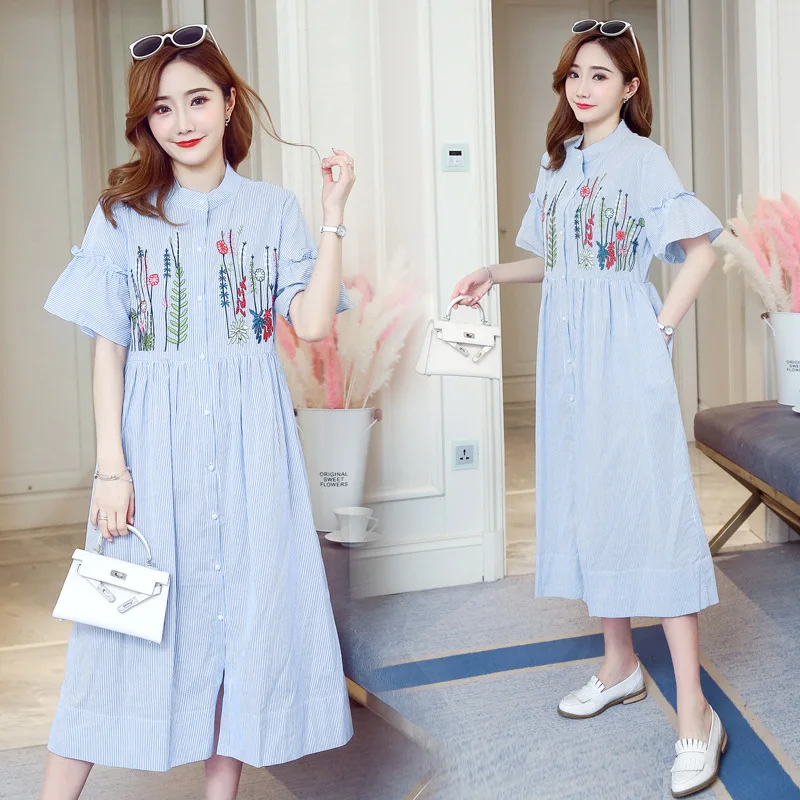 

Summer Short Sleeve Embroidery Pregnancy Clothing Maternity Dress Nursing Dress Pregnant Women Sweety Breastfeeding Clothes