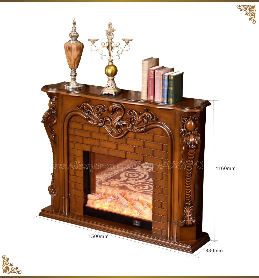 Камин набор W150cm Европейский стиль chimneypiece твердая деревянная каминная доска плюс Электрокамин вставной блок гостиной декоративный обогреватель