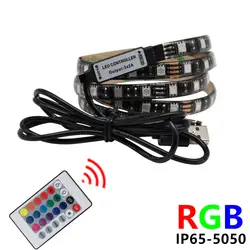 5050 DC 5 в RGB Светодиодная лента светодиодный водостойкая 60 светодиодный led/M USB Светодиодная лента Гибкая неоновая лента 1 м 2 м Добавить пульт
