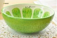 1 шт. застекленная ручная роспись керамическая тарелка для супа фруктовый дизайн на пару рис японская Милая миска 5 дюймов ок 0122 - Цвет: Зеленый