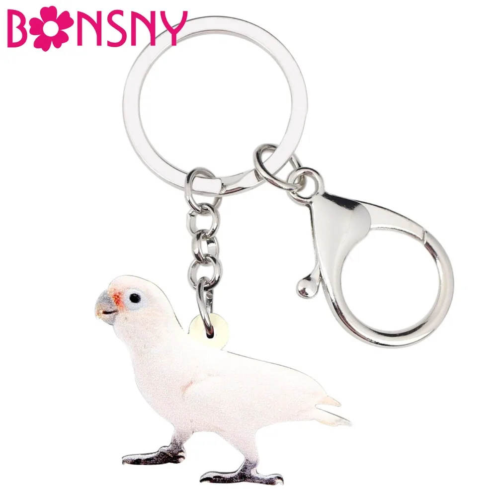 

Bonsny Acrylic Petite Goffin's Cockatoo Bird Key Chain Keychain Ring Fashion Animal Pet Jewelry For Women Girls Gift Decoration