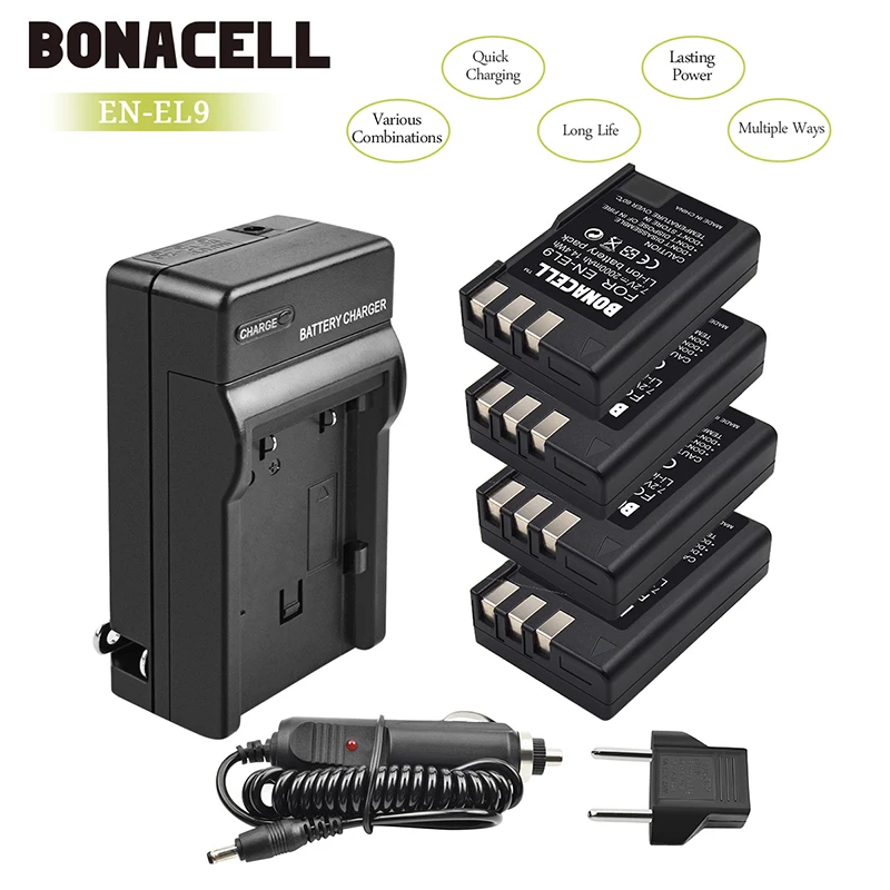 Bonacell 4 шт. EN-EL9 EN EL9 2000 мАч литий-ионная камера зарядное устройство для Nikon D5000 D3000 D60
