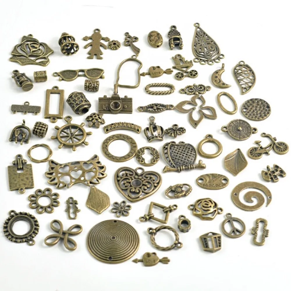 50g Random Mix Antique Brass Tibetan Charms Beads Findings Mix Craft