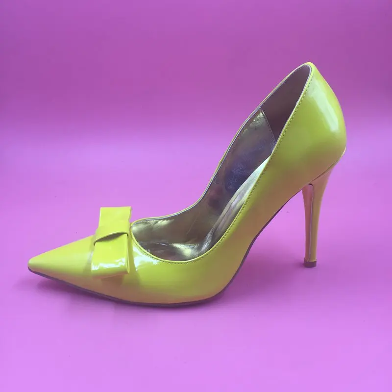 

Real Photo Yellow Women Pumps Pointed Toe Bowknot Pumps Designer Shoes Women Luxury 2016 Red Shoes For Women Size 12 Heels