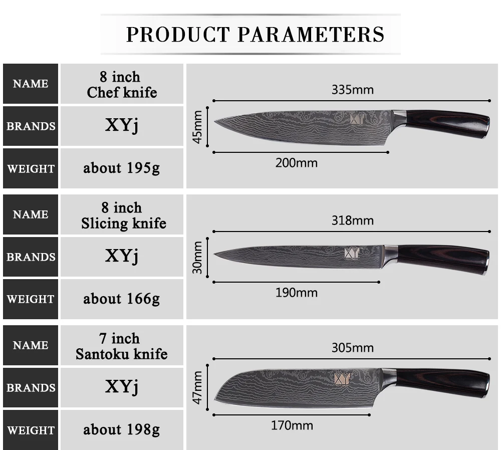 XYj ручная работа нержавеющая сталь ножи шеф-повара нарезки сантоку утилита для очистки овощей дамасский узор кухонные ножи Аксессуары Инструмент
