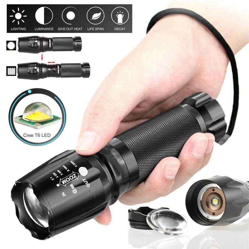 

X800 XM-L T6 LED 5000 Lumens 5Modes Zoom Flashlight Tactical Torch Zoom Lamp Super Bright Durable Safe Light Waterproof