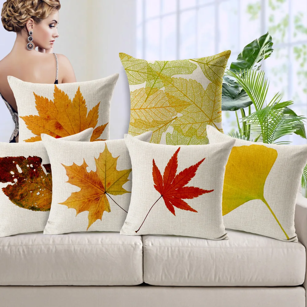 Decoration Sofa Pillow Autumn Red And Yellow Maple Leaves Of Ginkgo