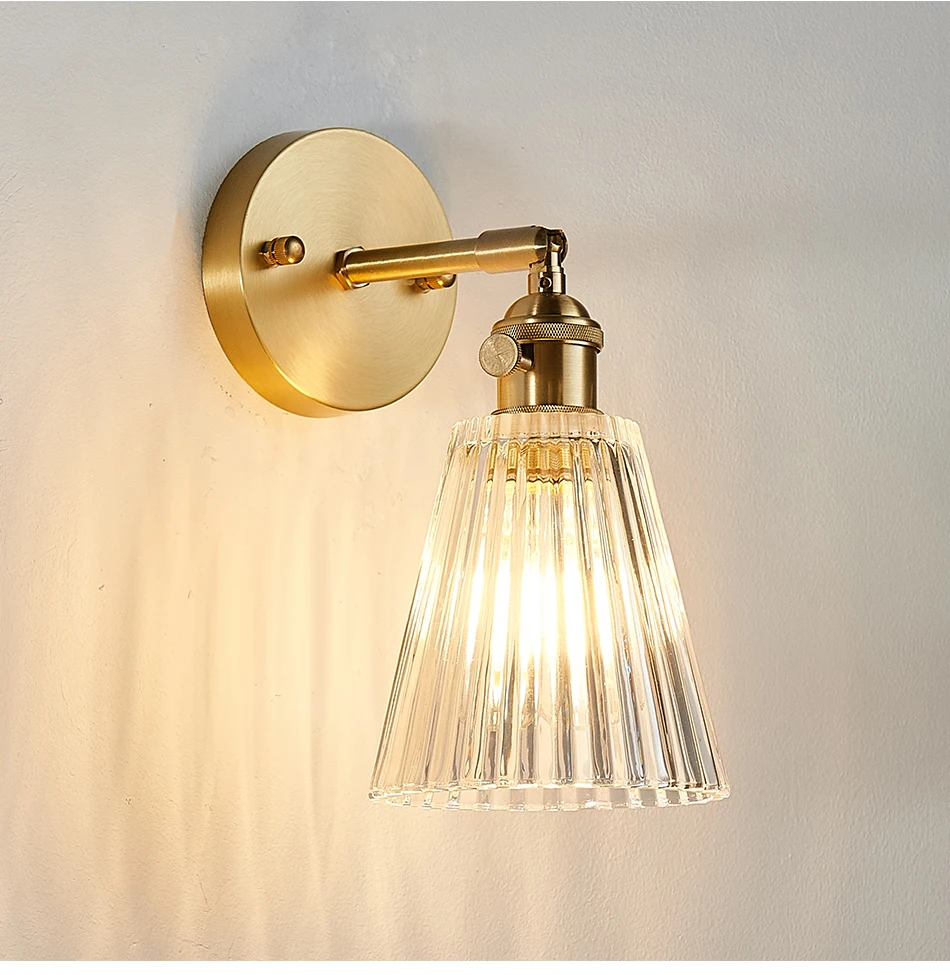 Золотой настенный светильник для прикроватной тумбочки, роскошный стеклянный абажур, светодиодный настенный светильник, AC110-240V, внутреннее освещение, светильники, украшение дома, бра