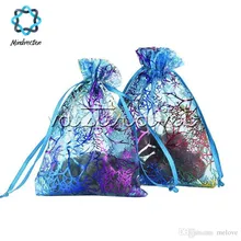 

Blue Coral Organza Drawstring Pouches Jewelry Wedding Favor Gift Bags 100 Pcs / lot 7cmx9cm(2.75x3.5 inch)