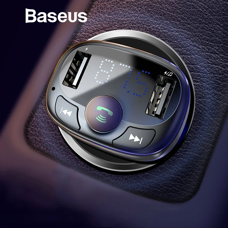 Автомобильное зарядное устройство Baseus для iPhone, мобильного телефона, громкая связь, fm-передатчик, Bluetooth, автомобильный комплект, ЖК MP3-плеер, двойное автомобильное usb-устройство для зарядки телефона