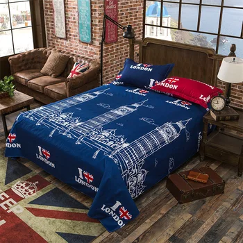 

2019 London Print Flat Sheet 100% Polyester Sanding Flat Bed Sheet For Children Adults Single Double Bed Use XF345-4