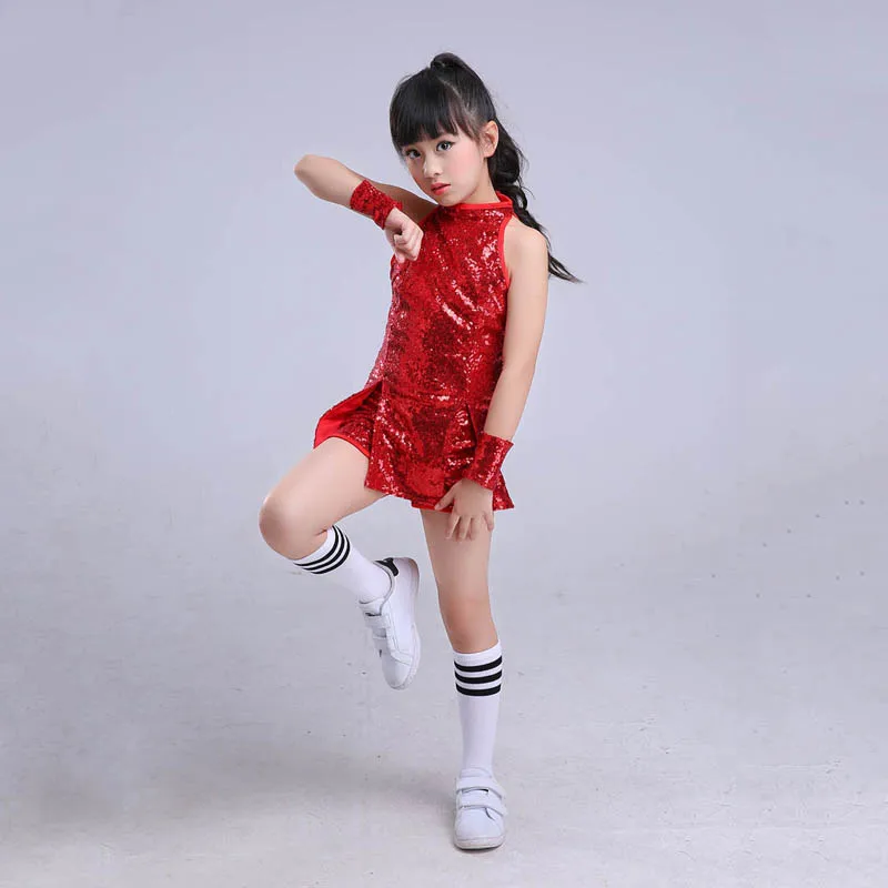 Детская сценическая танцевальная одежда для детей хип-хоп Джаз танцевальный костюм блестка современное платье для девочек Одежда для