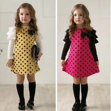 Детская одежда на осень и весну, платье в горошек для девочек, Повседневное платье принцессы с длинными рукавами для маленьких девочек