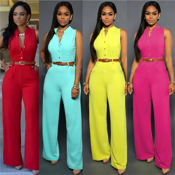 

Plus Size 2018 Casual Rompers Office Lady Womens Bodycon Sexy Jumpsuit Summer Sashes Jumpsuit