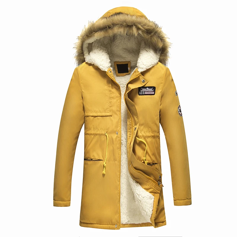 Men Parkas Coat Hooded Male Hooded Casual Winter&Autumn Coats Add Cashmere Parkas Men's Warm Korean Style Padded Jacket - Цвет: Yellow