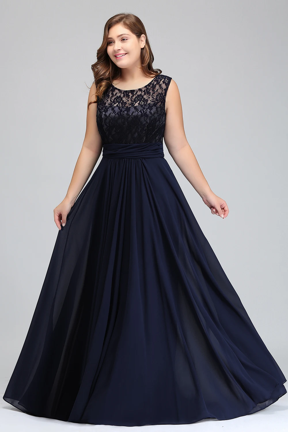 Шифоновое длинное вечернее платье с глубоким круглым декольте вечернее платье без рукавов robe de soiree